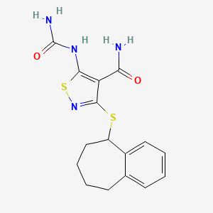 molecular formula C16H18N4O2S2 B12105341 5-(carbamoylamino)-3-{6,7,8,9-tetrahydro-5H-benzo[7]annulen-5-ylsulfanyl}-1,2-thiazole-4-carboxamide 