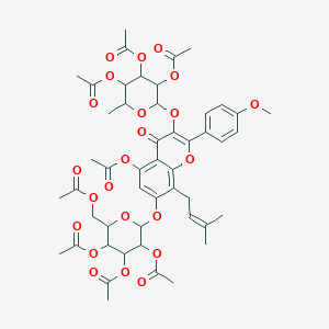 molecular formula C49H56O23 B12105607 4H-1-Benzopyran-4-one,5-(acetyloxy)-2-(4-methoxyphenyl)-8-(3-methyl-2-butenyl)-7-[(2,3,4,6-tetra-O-acetyl-b-D-glucopyranosyl)oxy]-3-[(2,3,4-tri-O-acetyl-6-deoxy-a-L-mannopyranosyl)oxy]-(9CI) 