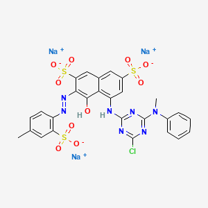 molecular formula C27H19ClN7Na3O10S3 B1210583 Trisodium 5-[[4-chloro-6-(methylphenylamino)-1,3,5-triazin-2-YL]amino]-4-hydroxy-3-[(4-methyl-2-sulphonatophenyl)azo]naphthalene-2,7-disulphonate CAS No. 70210-46-7