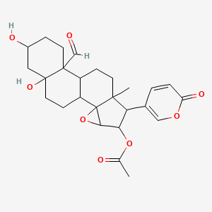 molecular formula C26H32O8 B12106007 [11-Formyl-14,16-dihydroxy-7-methyl-6-(6-oxopyran-3-yl)-3-oxapentacyclo[8.8.0.02,4.02,7.011,16]octadecan-5-yl] acetate 