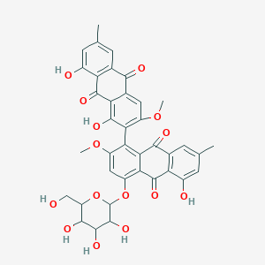 molecular formula C38H32O15 B12106059 1,8-Dihydroxy-2-[5-hydroxy-2-methoxy-7-methyl-9,10-dioxo-4-[3,4,5-trihydroxy-6-(hydroxymethyl)oxan-2-yl]oxyanthracen-1-yl]-3-methoxy-6-methylanthracene-9,10-dione 