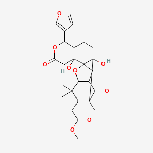 molecular formula C27H34O9 B12106084 Methyl 2-[6-(furan-3-yl)-2,10-dihydroxy-1,5,15,15-tetramethyl-8,17-dioxo-7,18-dioxapentacyclo[11.3.1.111,14.02,11.05,10]octadecan-16-yl]acetate 