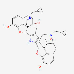 molecular formula C40H43N3O6 B1210612 11,33-Bis(cyclopropylmethyl)-19,25-dioxa-11,22,33-triazaundecacyclo[24.9.1.18,14.01,24.02,32.04,23.05,21.07,12.08,20.030,36.018,37]heptatriaconta-4(23),5(21),14(37),15,17,26,28,30(36)-octaene-2,7,17,27-tetrol 