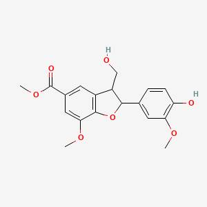 molecular formula C19H20O7 B12106723 Methyl 2-(4-hydroxy-3-methoxyphenyl)-3-(hydroxymethyl)-7-methoxy-2,3-dihydro-1-benzofuran-5-carboxylate 