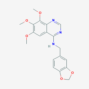molecular formula C19H19N3O5 B121075 4-((3,4-(Methylenedioxy)benzyl)amino)-6,7,8-trimethoxyquinazoline CAS No. 150450-00-3