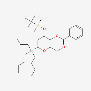 molecular formula C31H54O4SiSn B12107686 Tert-butyl-dimethyl-[(2-phenyl-6-tributylstannyl-4,4a,8,8a-tetrahydropyrano[3,2-d][1,3]dioxin-8-yl)oxy]silane 