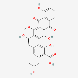 molecular formula C27H22O10 B1210801 Benzo(a)naphthacene-2-carboxylic acid, 5,6,8,13-tetrahydro-8,13-dioxo-3-(2-hydroxypropyl)-7-methoxy-1,6,9,14-tetrahydroxy- CAS No. 157110-24-2