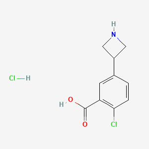 molecular formula C10H11Cl2NO2 B12108377 Benzoic acid, 5-(3-azetidinyl)-2-chloro-HCl salt 