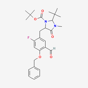 molecular formula C28H35FN2O5 B12108510 Tert-butyl 2-tert-butyl-5-[(2-fluoro-5-formyl-4-phenylmethoxyphenyl)methyl]-3-methyl-4-oxoimidazolidine-1-carboxylate 