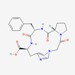 molecular formula C22H25N5O5 B1210890 Cyclic(3-1)-1-(carboxymethyl)prolyl-phenylalanyl-histidinamide CAS No. 132235-85-9