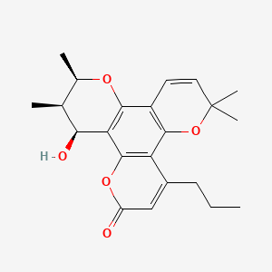 molecular formula C22H26O5 B1210928 2H,6H,10H-Benzo(1,2-b:3,4-b':5,6-b'')tripyran-2-one, 11,12-dihydro-12-hydroxy-6,6,10,11-tetramethyl-4-propyl-, (10R,11R,12S)- CAS No. 142632-35-7