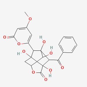 molecular formula C22H20O10 B1210930 3,6-Methanocyclopenta(c)pyran-1(3H)-one, 7-benzoylhexahydro-4a,6,7a,8-tetrahydroxy-5-(4-methoxy-2-oxo-2H-pyran-6-yl)-, (3R,4aR,5S,6S,7S,7aS,8R)- 