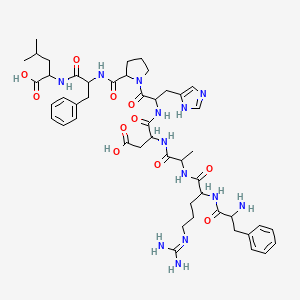 molecular formula C48H67N13O11 B12109558 2-[[2-[[1-[2-[[2-[2-[[2-[(2-amino-3-phenylpropanoyl)amino]-5-(diaminomethylideneamino)pentanoyl]amino]propanoylamino]-3-carboxypropanoyl]amino]-3-(1H-imidazol-5-yl)propanoyl]pyrrolidine-2-carbonyl]amino]-3-phenylpropanoyl]amino]-4-methylpentanoic acid 