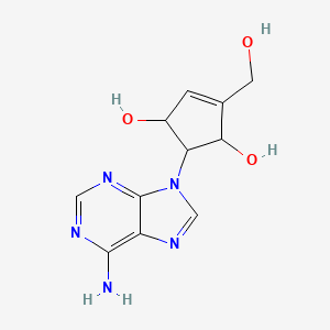 molecular formula C11H13N5O3 B1210991 2-(6-Aminopurin-9-yl)-4-(hydroxymethyl)cyclopent-4-ene-1,3-diol 