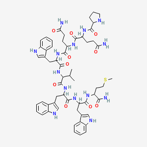 molecular formula C58H74N14O10S B12110013 N-[5-amino-1-[[1-[[1-[[1-[[1-[(1-amino-4-methylsulfanyl-1-oxobutan-2-yl)amino]-3-(1H-indol-3-yl)-1-oxopropan-2-yl]amino]-3-(1H-indol-3-yl)-1-oxopropan-2-yl]amino]-3-methyl-1-oxobutan-2-yl]amino]-3-(1H-indol-3-yl)-1-oxopropan-2-yl]amino]-1,5-dioxopentan-2-yl]-2-(pyrrolidine-2-carbonylamino)pentanediamide 
