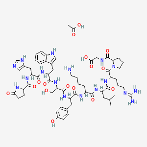 molecular formula C61H87N17O16 B12110024 acetic acid;2-[[1-[2-[[2-[[6-amino-2-[[2-[[3-hydroxy-2-[[2-[[3-(1H-imidazol-5-yl)-2-[(5-oxopyrrolidine-2-carbonyl)amino]propanoyl]amino]-3-(1H-indol-3-yl)propanoyl]amino]propanoyl]amino]-3-(4-hydroxyphenyl)propanoyl]amino]hexanoyl]amino]-4-methylpentanoyl]amino]-5-(diaminomethylideneamino)pentanoyl]pyrrolidine-2-carbonyl]amino]acetic acid 