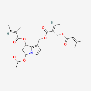 molecular formula C25H31NO8 B12110314 2-Butenoic acid, 2-(((3-methyl-1-oxo-2-butenyl)oxy)methyl)-, (3-(acetyloxy)-2,3-dihydro-1-((2-methyl-1-oxo-2-butenyl)oxy)-1H-pyrrolizin-7-yl)methyl ester CAS No. 71075-43-9