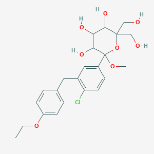 molecular formula C23H29ClO8 B12110351 2-[4-Chloro-3-[(4-ethoxyphenyl)methyl]phenyl]-6,6-bis(hydroxymethyl)-2-methoxyoxane-3,4,5-triol 