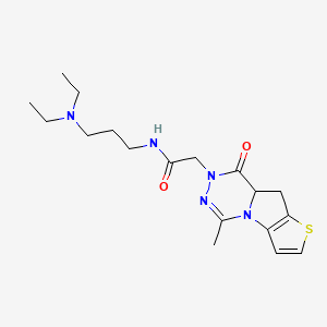molecular formula C18H27N5O2S B12110377 N-[3-(diethylamino)propyl]-2-(12-methyl-9-oxo-5-thia-1,10,11-triazatricyclo[6.4.0.02,6]dodeca-2(6),3,11-trien-10-yl)acetamide 