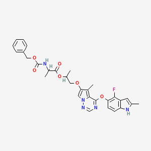molecular formula C30H30FN5O6 B12110662 (S)-(R)-1-((4-((4-Fluoro-2-methyl-1H-indol-5-yl)oxy)-5-methylpyrrolo[2,1-f][1,2,4]triazin-6-yl)oxy)propan-2-yl 2-(((benzyloxy)carbonyl)amino)propanoate 
