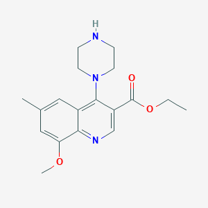 molecular formula C18H23N3O3 B12110971 Ethyl 8-methoxy-6-methyl-4-(piperazin-1-yl)quinoline-3-carboxylate 