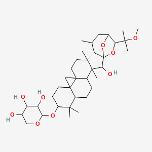 molecular formula C36H58O9 B12111106 2-[[2-Hydroxy-22-(2-methoxypropan-2-yl)-3,8,8,17,19-pentamethyl-23,24-dioxaheptacyclo[19.2.1.01,18.03,17.04,14.07,12.012,14]tetracosan-9-yl]oxy]oxane-3,4,5-triol 