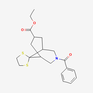 molecular formula C20H25NO3S2 B12111173 Ethyl 3-benzoyl-3-azaspiro[bicyclo[3.3.1]nonane-9,2'-[1,3]dithiolane]-7-carboxylate 