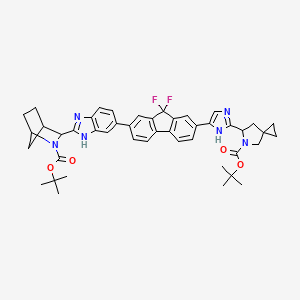 molecular formula C45H48F2N6O4 B12111887 tert-butyl 3-[6-[9,9-difluoro-7-[2-[5-[(2-methylpropan-2-yl)oxycarbonyl]-5-azaspiro[2.4]heptan-6-yl]-1H-imidazol-5-yl]fluoren-2-yl]-1H-benzimidazol-2-yl]-2-azabicyclo[2.2.1]heptane-2-carboxylate 