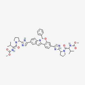 molecular formula C49H55N9O7 B12112085 methyl N-[1-[2-[4-[10-[2-[1-[2-(methoxycarbonylamino)-3-methylbutanoyl]pyrrolidin-2-yl]-1H-imidazol-5-yl]-6-phenyl-6H-indolo[1,2-c][1,3]benzoxazin-3-yl]-2H-imidazol-2-yl]pyrrolidin-1-yl]-3-methyl-1-oxobutan-2-yl]carbamate 