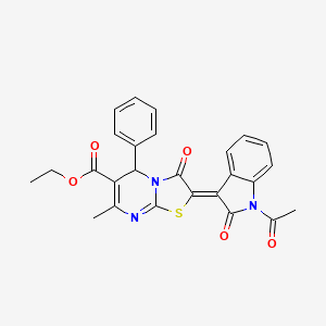 molecular formula C26H21N3O5S B12112267 ethyl (2Z)-2-(1-acetyl-2-oxo-1,2-dihydro-3H-indol-3-ylidene)-7-methyl-3-oxo-5-phenyl-2,3-dihydro-5H-[1,3]thiazolo[3,2-a]pyrimidine-6-carboxylate 