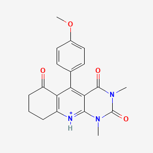 molecular formula C20H20N3O4+ B12112412 5-(4-methoxyphenyl)-1,3-dimethyl-8,9-dihydro-7H-pyrimido[4,5-b]quinolin-10-ium-2,4,6-trione 
