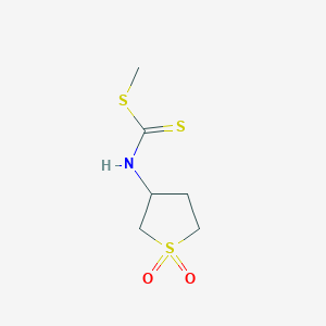 molecular formula C6H11NO2S3 B12112431 3-[(Methylthiothioxomethyl)amino]thiolane-1,1-dione 