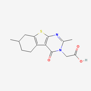 molecular formula C14H16N2O3S B12112654 (2,7-dimethyl-4-oxo-5,6,7,8-tetrahydro[1]benzothieno[2,3-d]pyrimidin-3(4H)-yl)acetic acid 