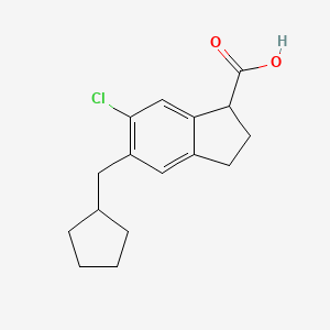 molecular formula C16H19ClO2 B1211281 6-Chloro-5-(cyclopentylmethyl)-2,3-dihydro-1H-indene-1-carboxylic acid CAS No. 68266-57-9