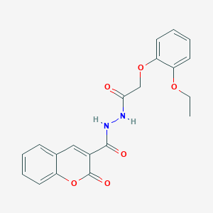 molecular formula C20H18N2O6 B12112942 2-(2-ethoxyphenoxy)-N-[(2-oxochromen-3-yl)carbonylamino]acetamide 
