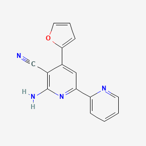 molecular formula C15H10N4O B1211307 2-Amino-4-(2-furanyl)-6-(2-pyridinyl)-3-pyridinecarbonitrile 
