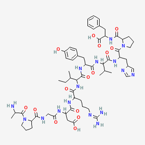 molecular formula C60H86N16O15 B12113164 3-[[2-[[1-(2-aminopropanoyl)pyrrolidine-2-carbonyl]amino]acetyl]amino]-4-[[1-[[1-[[1-[[1-[[1-[2-[(1-carboxy-2-phenylethyl)carbamoyl]pyrrolidin-1-yl]-3-(4H-imidazol-4-yl)-1-oxopropan-2-yl]amino]-3-methyl-1-oxobutan-2-yl]amino]-3-(4-hydroxyphenyl)-1-oxopropan-2-yl]amino]-3-methyl-1-oxopentan-2-yl]amino]-5-(diaminomethylideneamino)-1-oxopentan-2-yl]amino]-4-oxobutanoic acid 