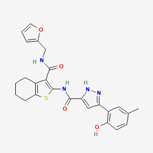 molecular formula C25H24N4O4S B12113241 N-{3-[(furan-2-ylmethyl)carbamoyl]-4,5,6,7-tetrahydro-1-benzothiophen-2-yl}-5-(2-hydroxy-5-methylphenyl)-1H-pyrazole-3-carboxamide 