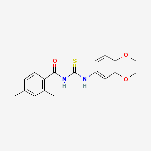 molecular formula C18H18N2O3S B1211389 N-[(2,3-dihydro-1,4-benzodioxin-6-ylamino)-sulfanylidenemethyl]-2,4-dimethylbenzamide 