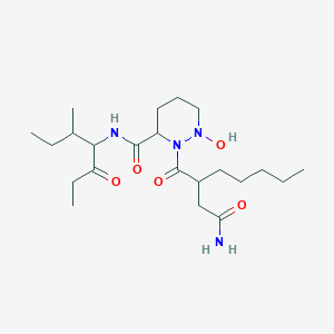 molecular formula C22H40N4O5 B121142 2-[2-(2-amino-2-oxoethyl)heptanoyl]-1-hydroxy-N-(3-methyl-5-oxoheptan-4-yl)diazinane-3-carboxamide CAS No. 140923-32-6