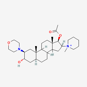 molecular formula C31H53N2O4+ B1211495 [(2S,3S,5S,10S,13S,16S,17R)-3-hydroxy-10,13-dimethyl-16-(1-methylpiperidin-1-ium-1-yl)-2-morpholin-4-yl-2,3,4,5,6,7,8,9,11,12,14,15,16,17-tetradecahydro-1H-cyclopenta[a]phenanthren-17-yl] acetate CAS No. 135644-85-8