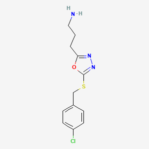 molecular formula C12H14ClN3OS B12115038 1,3,4-Oxadiazole-2-propanamine, 5-[[(4-chlorophenyl)methyl]thio]- CAS No. 928000-65-1