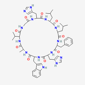 molecular formula C54H72N14O9 B12115233 cyclo[DL-Ala-DL-Val-Gly-DL-His-DL-Leu-DL-Leu-DL-Phe-DL-His-DL-Trp] 