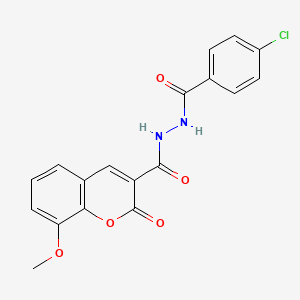 molecular formula C18H13ClN2O5 B12115855 N'-[(4-chlorophenyl)carbonyl]-8-methoxy-2-oxo-2H-chromene-3-carbohydrazide 