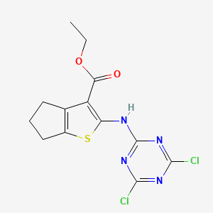 molecular formula C13H12Cl2N4O2S B12116282 ethyl 2-[(4,6-dichloro-1,3,5-triazin-2-yl)amino]-4H,5H,6H-cyclopenta[b]thiophene-3-carboxylate 