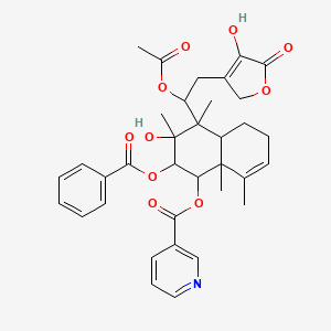 molecular formula C35H39NO10 B12116325 [4-[1-acetyloxy-2-(4-hydroxy-5-oxo-2H-furan-3-yl)ethyl]-2-benzoyloxy-3-hydroxy-3,4,8,8a-tetramethyl-2,4a,5,6-tetrahydro-1H-naphthalen-1-yl] pyridine-3-carboxylate 