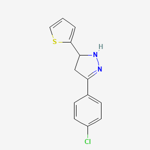 molecular formula C13H11ClN2S B12116333 1H-Pyrazole, 3-(4-chlorophenyl)-4,5-dihydro-5-(thienyl)- CAS No. 89145-08-4
