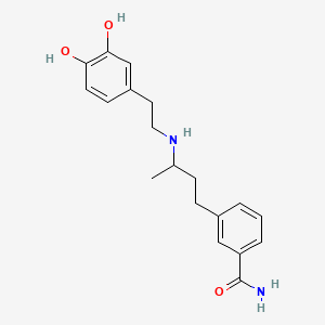 molecular formula C19H24N2O3 B1211681 Benzamide, 3-(3-((2-(3,4-dihydroxyphenyl)ethyl)amino)butyl)- CAS No. 97816-65-4