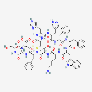 molecular formula C73H92N18O16S2 B12117163 H-DL-Cys(1)-DL-His-DL-Ala(pyrazol-4-yl)(pyrazol-4-yl)-DL-Phe-DL-Phe-DL-Trp-DL-Lys-DL-xiThr-DL-Phe-DL-xiThr-DL-Ser-DL-Cys(1)-OH 