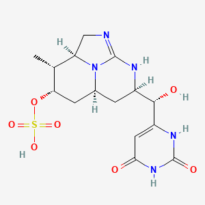molecular formula C15H21N5O7S B1211723 [(4S,5R,6S,8S,10R)-10-[(S)-(2,4-dioxo-1H-pyrimidin-6-yl)-hydroxymethyl]-5-methyl-2,11,12-triazatricyclo[6.3.1.04,12]dodec-1-en-6-yl] hydrogen sulfate 